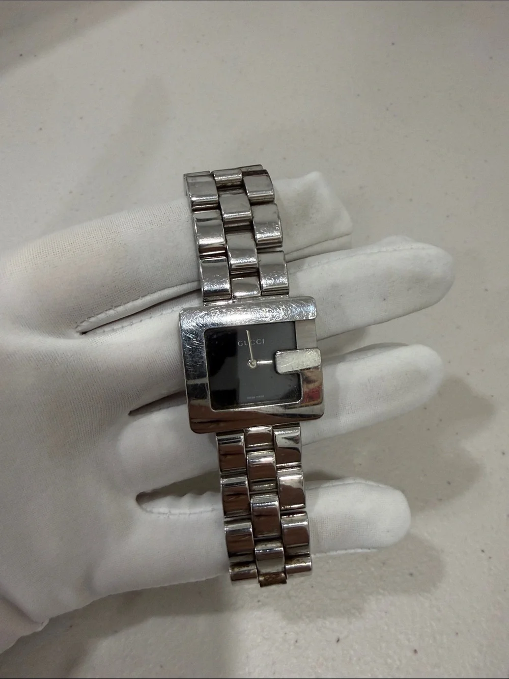 Gucci Stainless Steel G Square Case Bracelet Watch - Silver/Black
